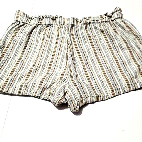 Calvin Klein Earthy Tones Striped Flowy Boho Linen Blend Paperbag Shorts - Picture 4 of 6